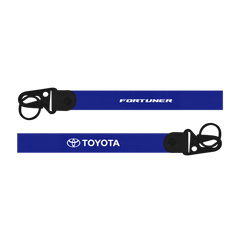 Two blue lanyards with 'Fortuner' and 'Toyota' branding on a white background