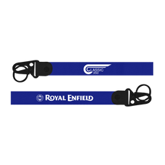 Two blue lanyards with 'Classic' and 'Royal Enfield' branding on a white background