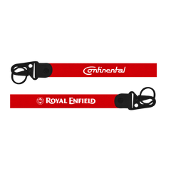 Two red lanyards with 'Continental' and 'Royal Enfield' logos on a white background