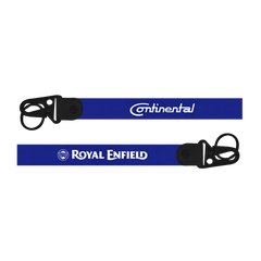 Two blue straps with Continental and Royal Enfield logos on a white background