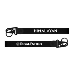 Two black straps with 'Himalayan' and 'Royal Enfield' branding on a white background.