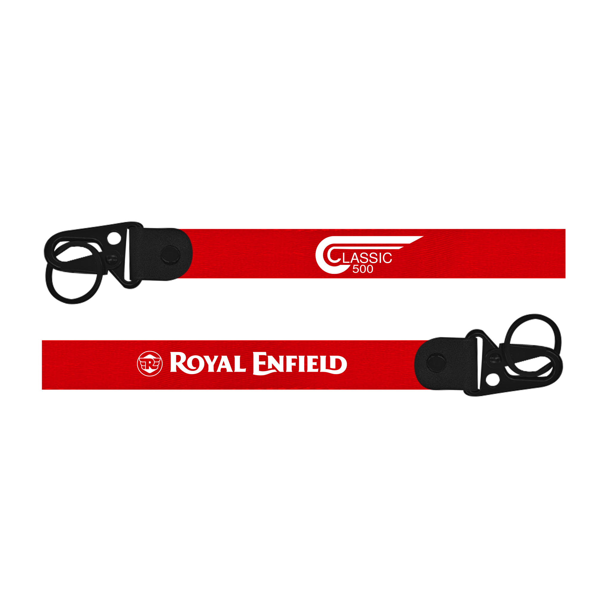 Red lanyard with 'Royal Enfield' branding on a white background
