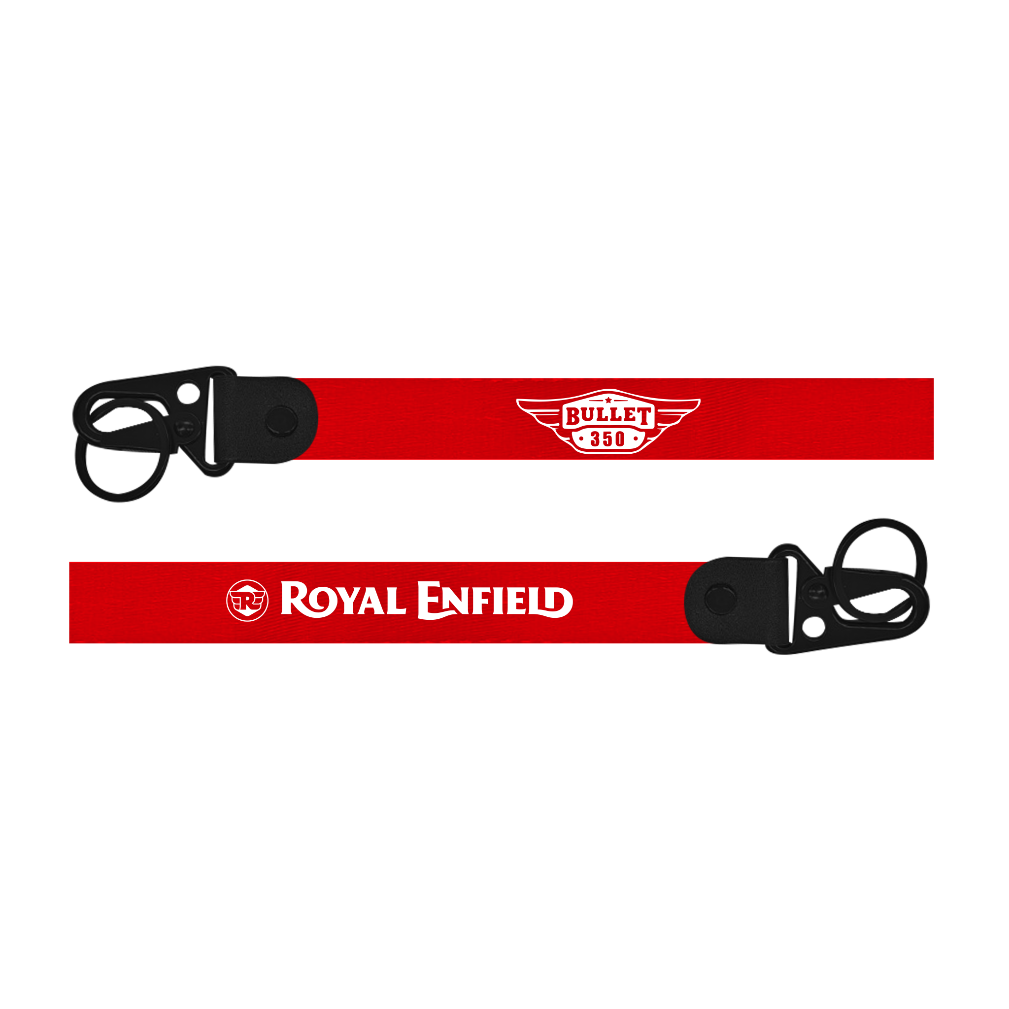 Red lanyard with 'Royal Enfield' branding on a white background