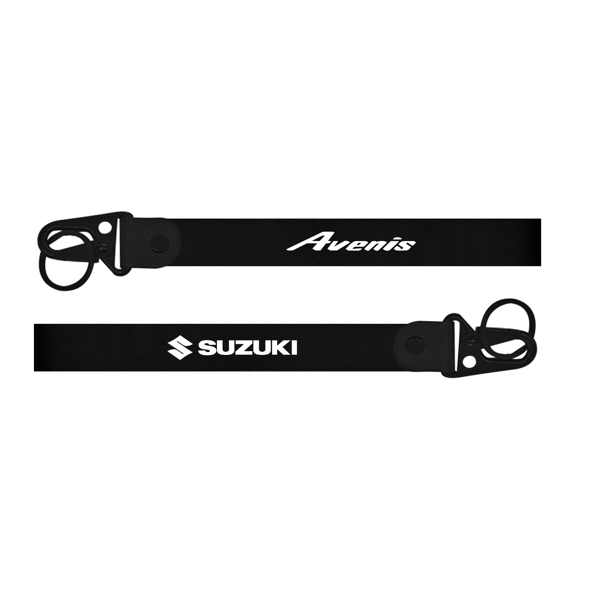 Two black lanyards with 'Avenis' and 'Suzuki' logos on a white background