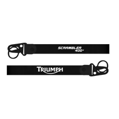 Two black lanyards with 'Scrambler 400' and 'Triumph' branding on a white background.