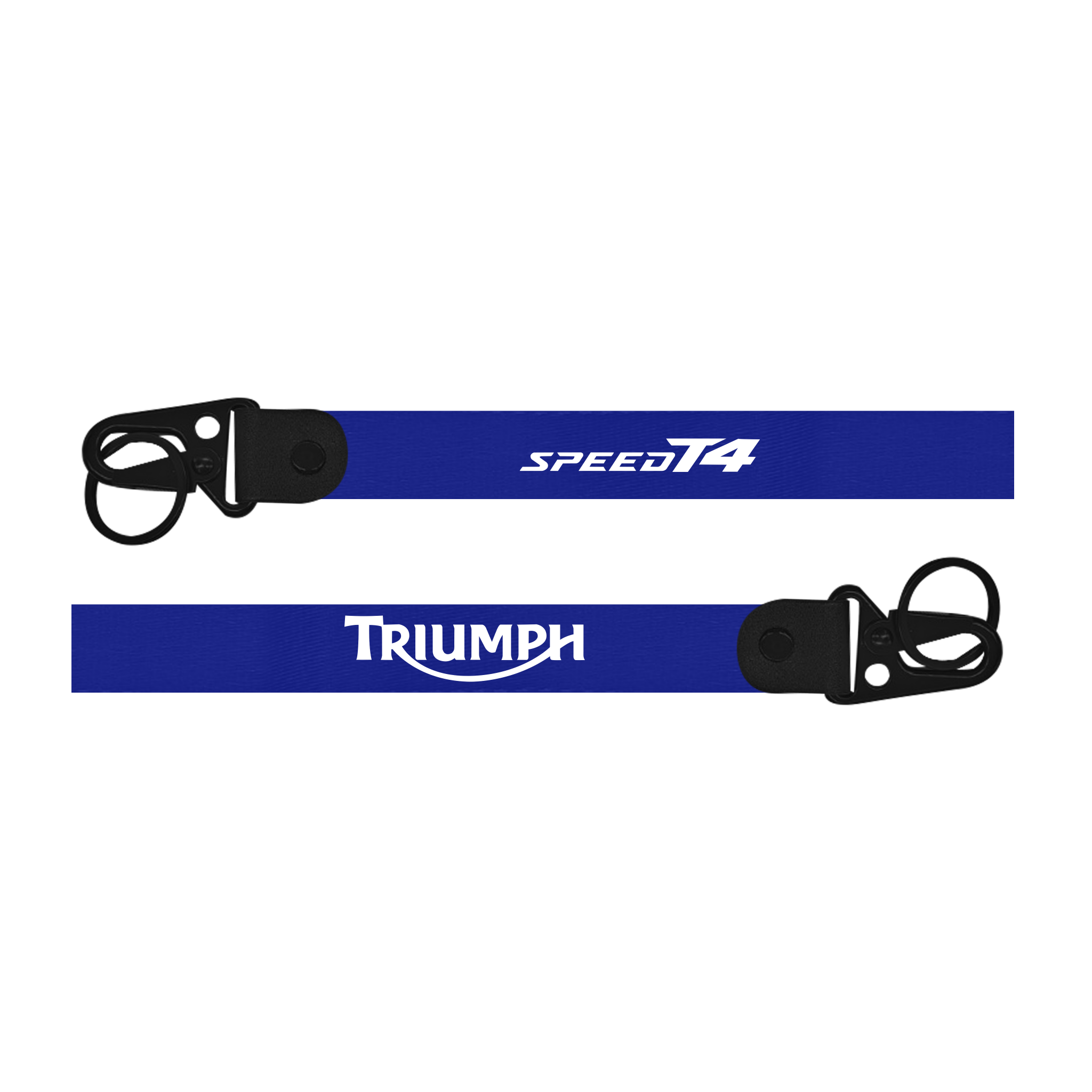 Two blue lanyards with 'Speed T4' and 'Triumph' branding on a white background