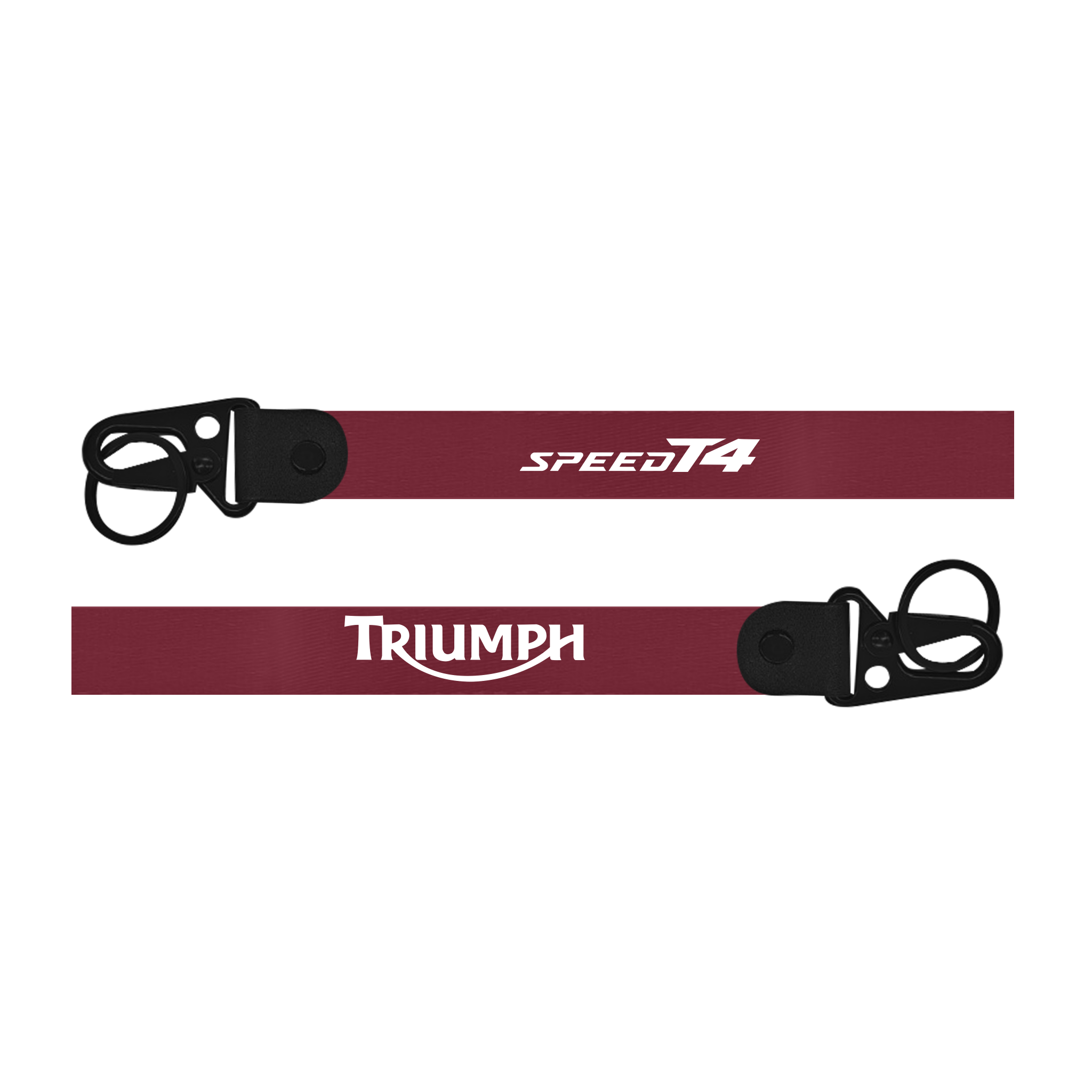 Two red lanyards with 'Speed T4' and 'Triumph' branding on a white background