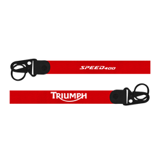 Two red lanyards with 'Speed400' and 'Triumph' branding on a white background
