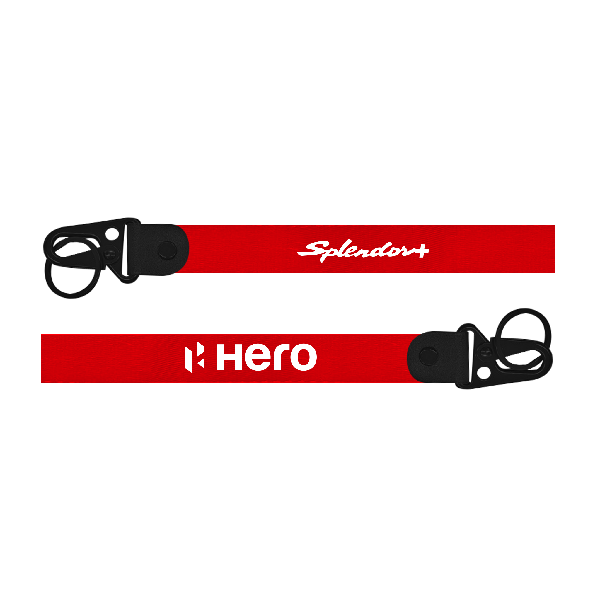 Two red lanyards with 'Splendor+' and 'Hero' branding on a white background