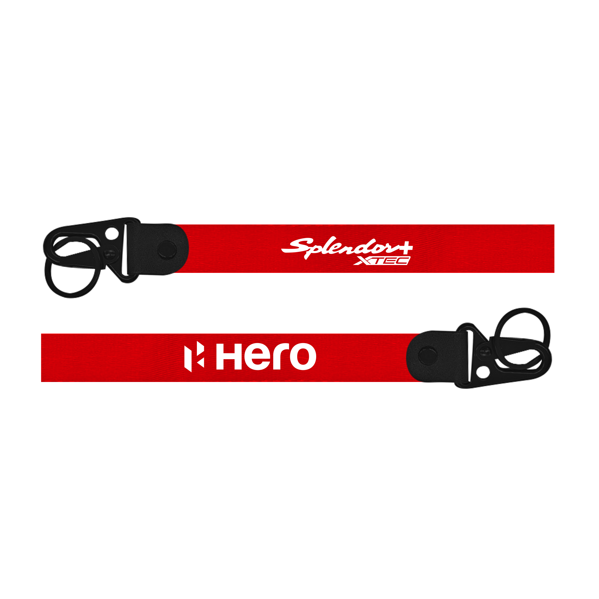 Two red lanyards with 'Splendor' and 'Hero' branding on a white background