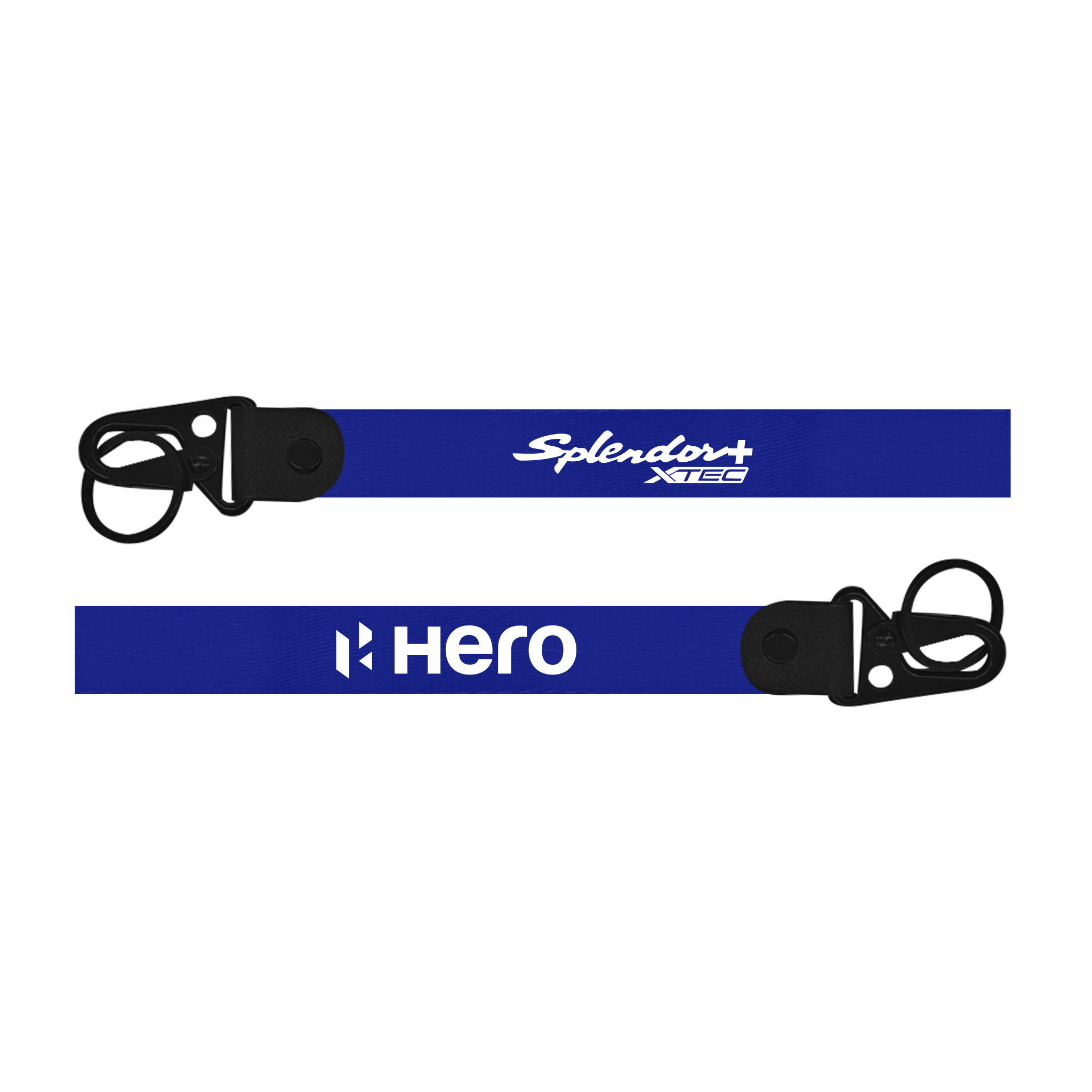 Two blue lanyards with 'Hero' and 'Splendor XE' branding on a white background