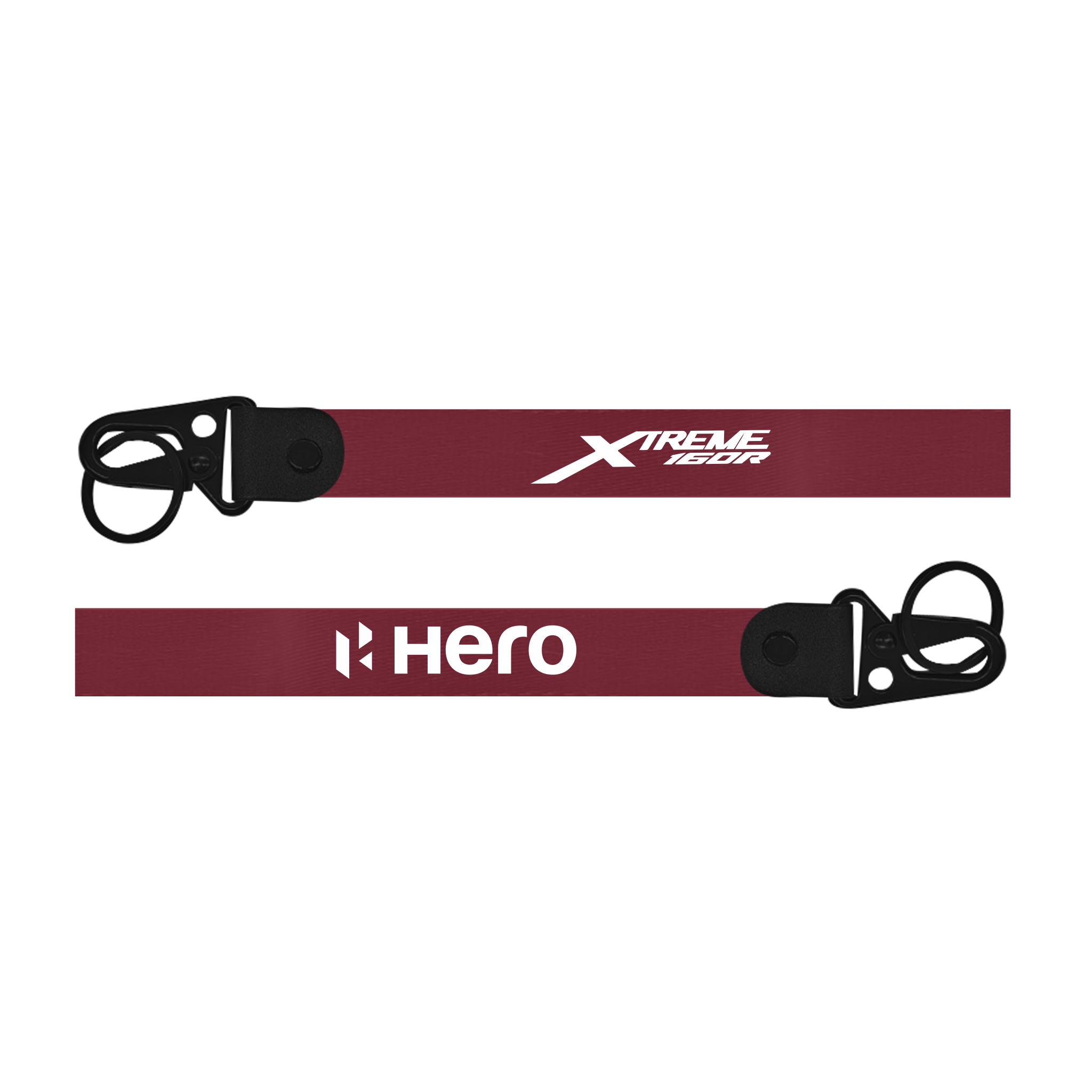 Two maroon lanyards with black ends and visible branding on a white background