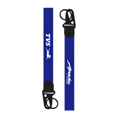 Two blue lanyards with 'Apache' and 'TVS' branding on a white background
