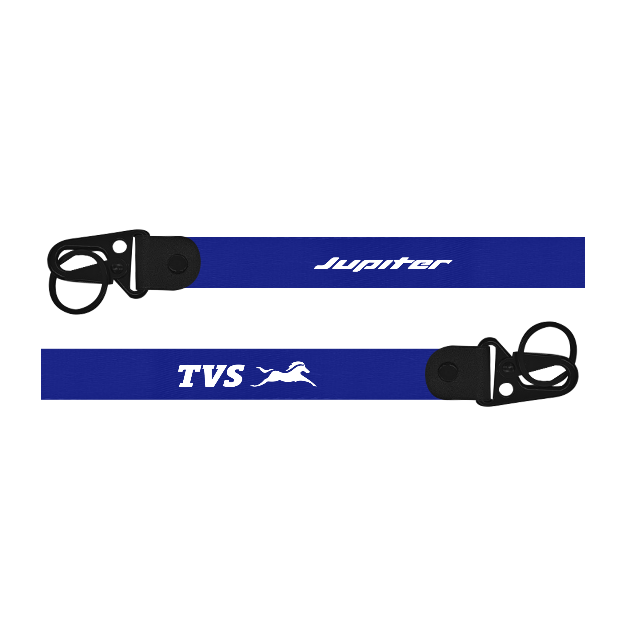 Two blue lanyards with 'Jupiter' and 'TVS' branding on a white background