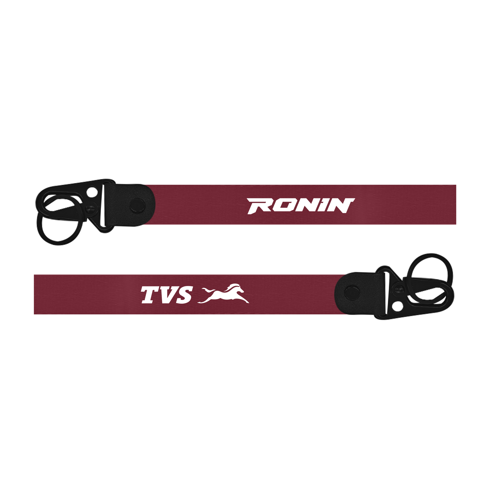 Maroon lanyard with 'TVS Ronin' branding on a white background