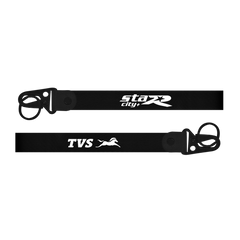 Two black straps with 'TVS' and 'Storx' logos on a white background