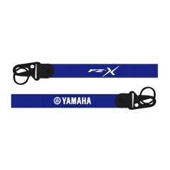 Two blue straps with 'FZ-X' and 'Yamaha' branding on a white background
