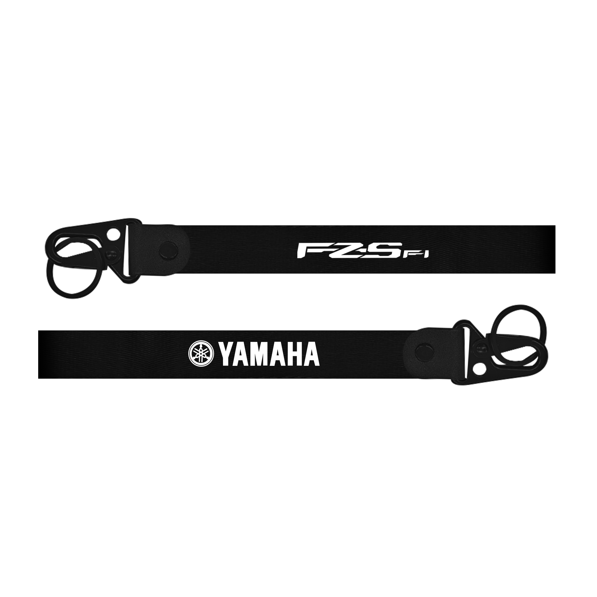 Two black straps with 'FZS FI' and 'Yamaha' branding on a white background
