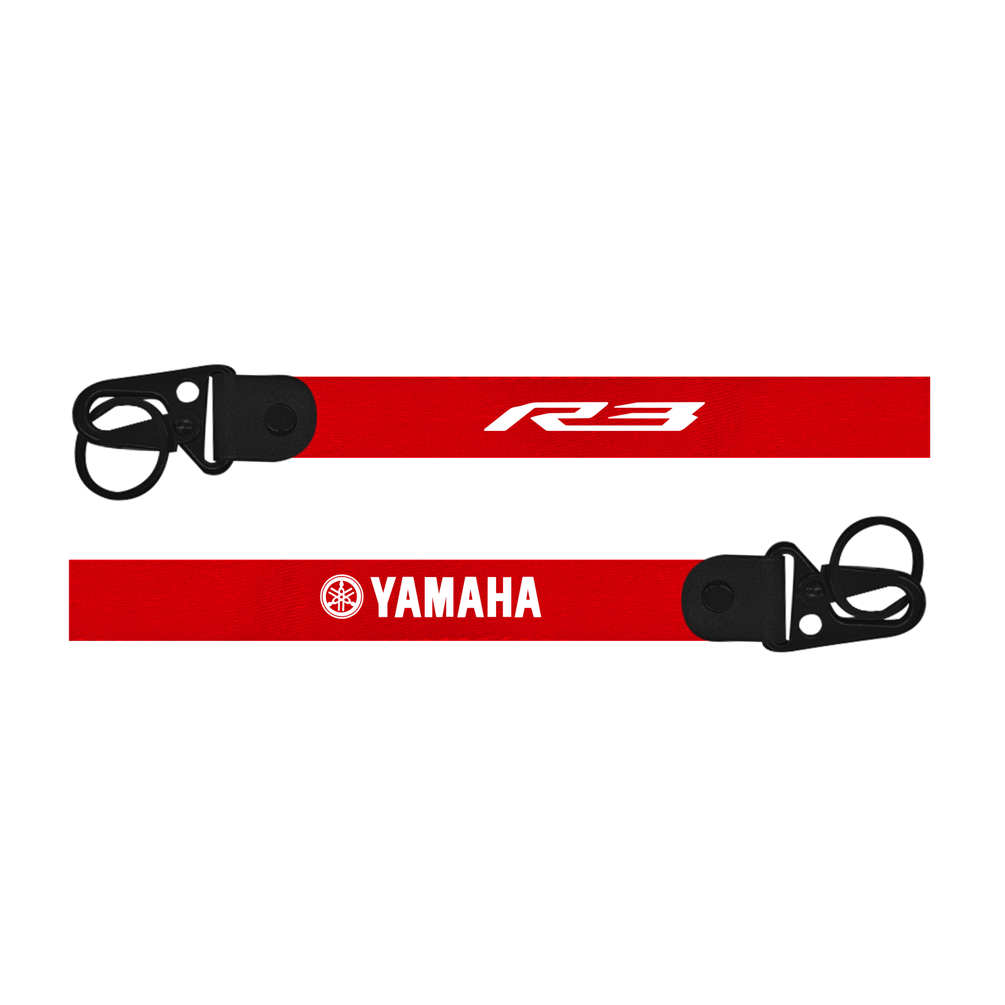 Red lanyard with 'Yamaha' and 'R3' branding on a white background