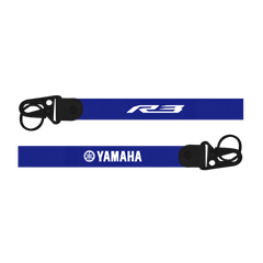 Two blue lanyards with 'R3' and 'Yamaha' branding on a white background