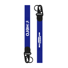 Blue lanyard with 'Hero' and 'Maverick' branding on a white background