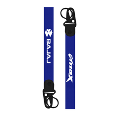 Two blue lanyards with 'AnroX' and 'Bajaj' logos on a white background