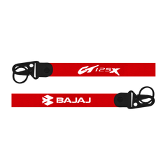 Red lanyard with 'Bajaj' and '125X' branding on a white background