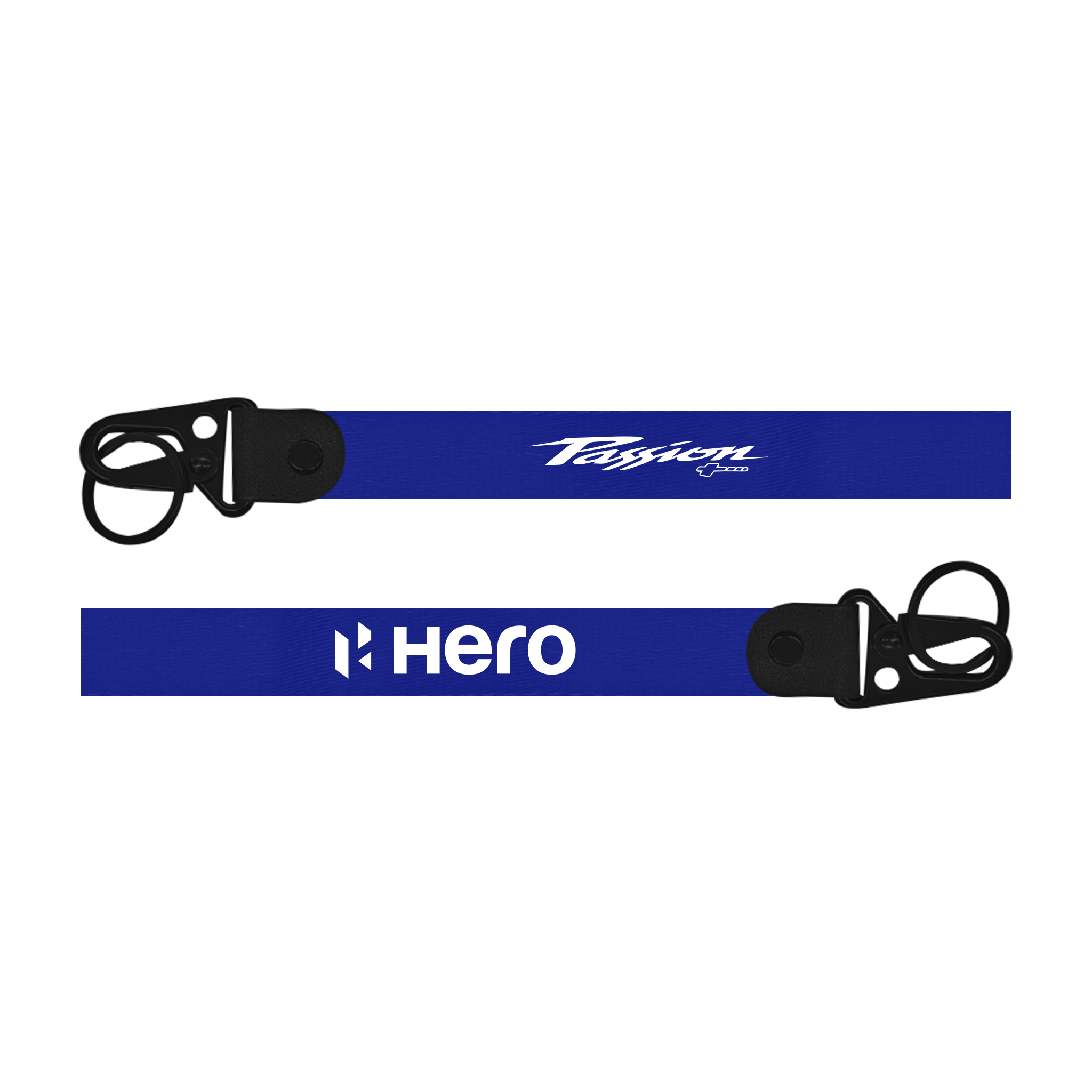 blue keychain lanyards with 'Passion plus' and 'Hero' branding on a white background