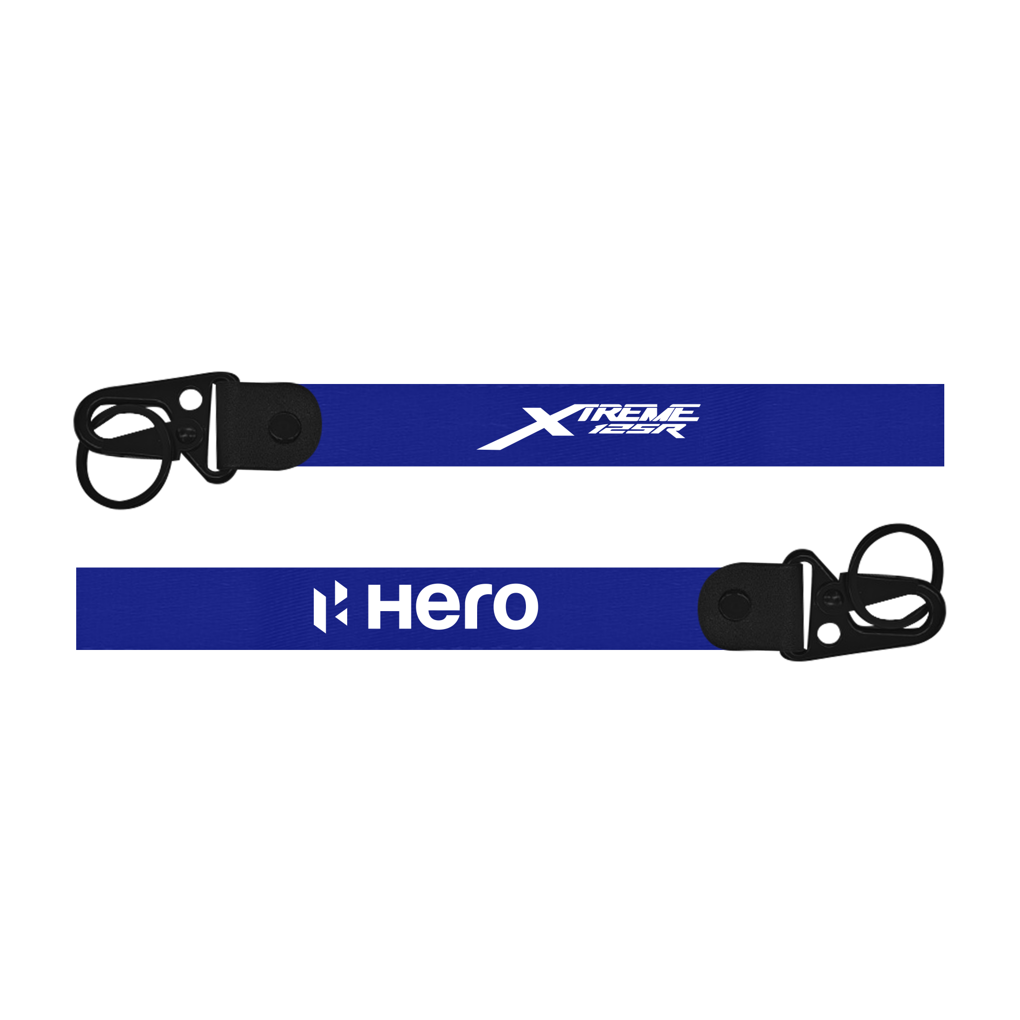 blue keychain straps with 'Xtreme' and 'Hero' branding on a white background
