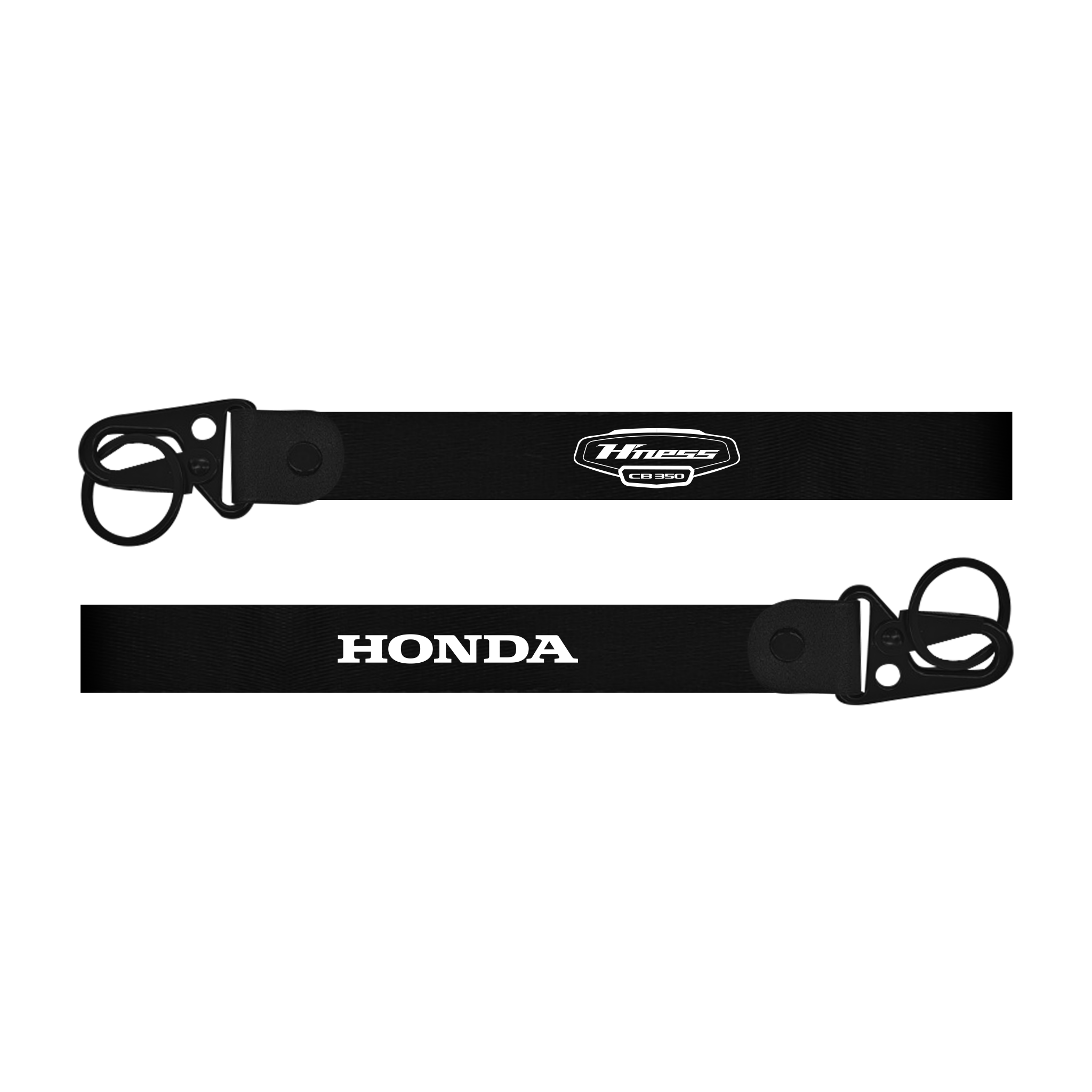 Black Honda Hness CB 350 custom fabric bike keychain lanyard strap with Honda logo on a white background
