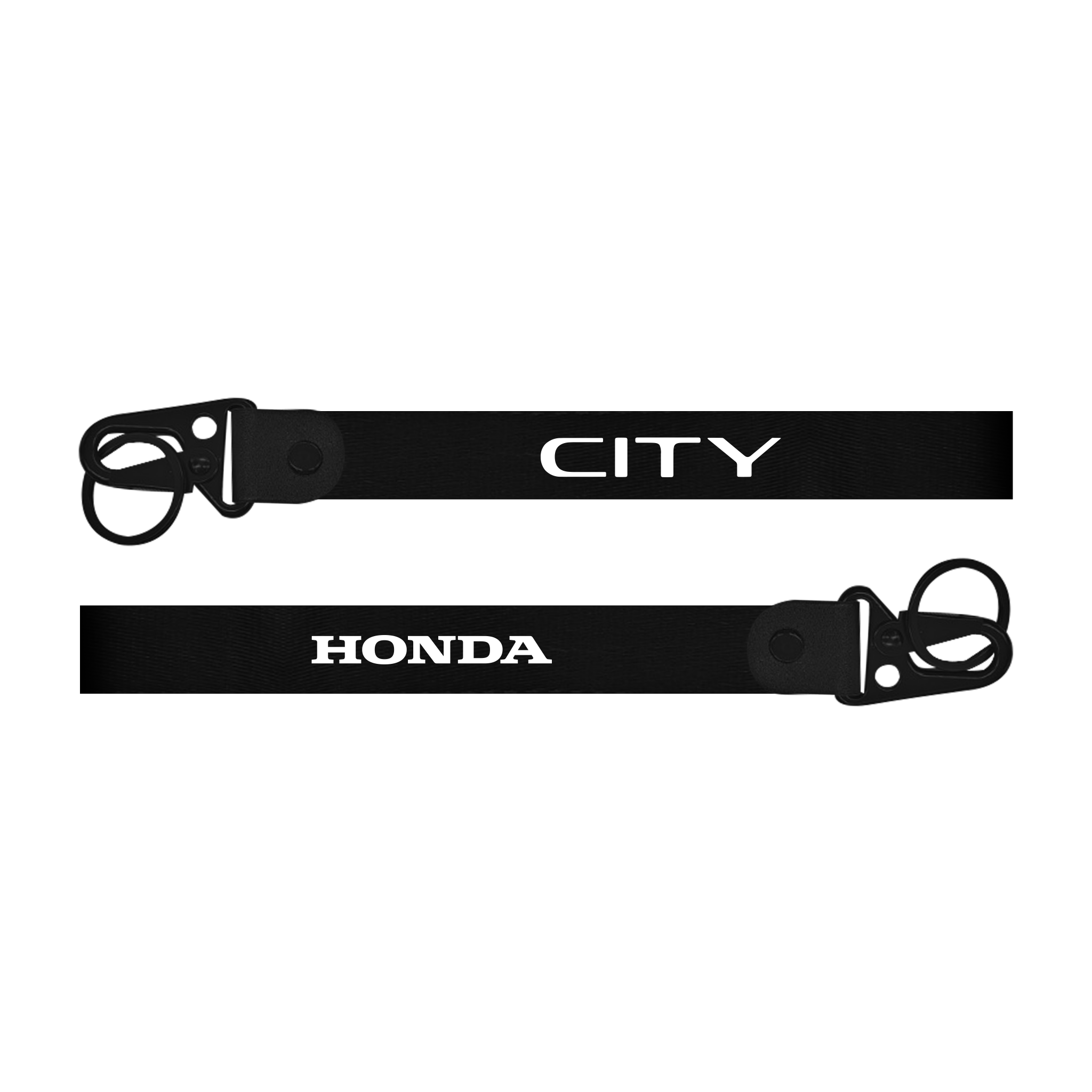 Two black lanyards with 'CITY' and 'Honda' text on a white background