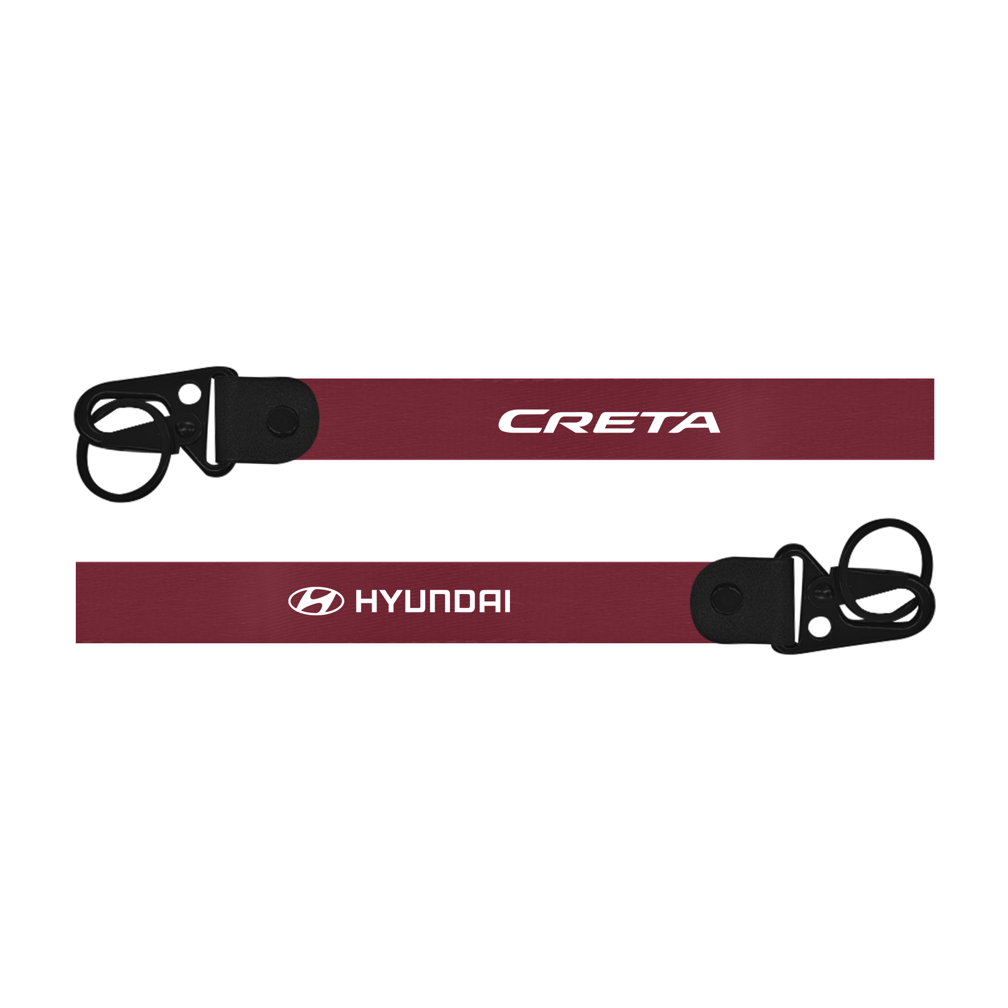 Red carabiner with 'CRETA' and 'Hyundai' branding on a white background