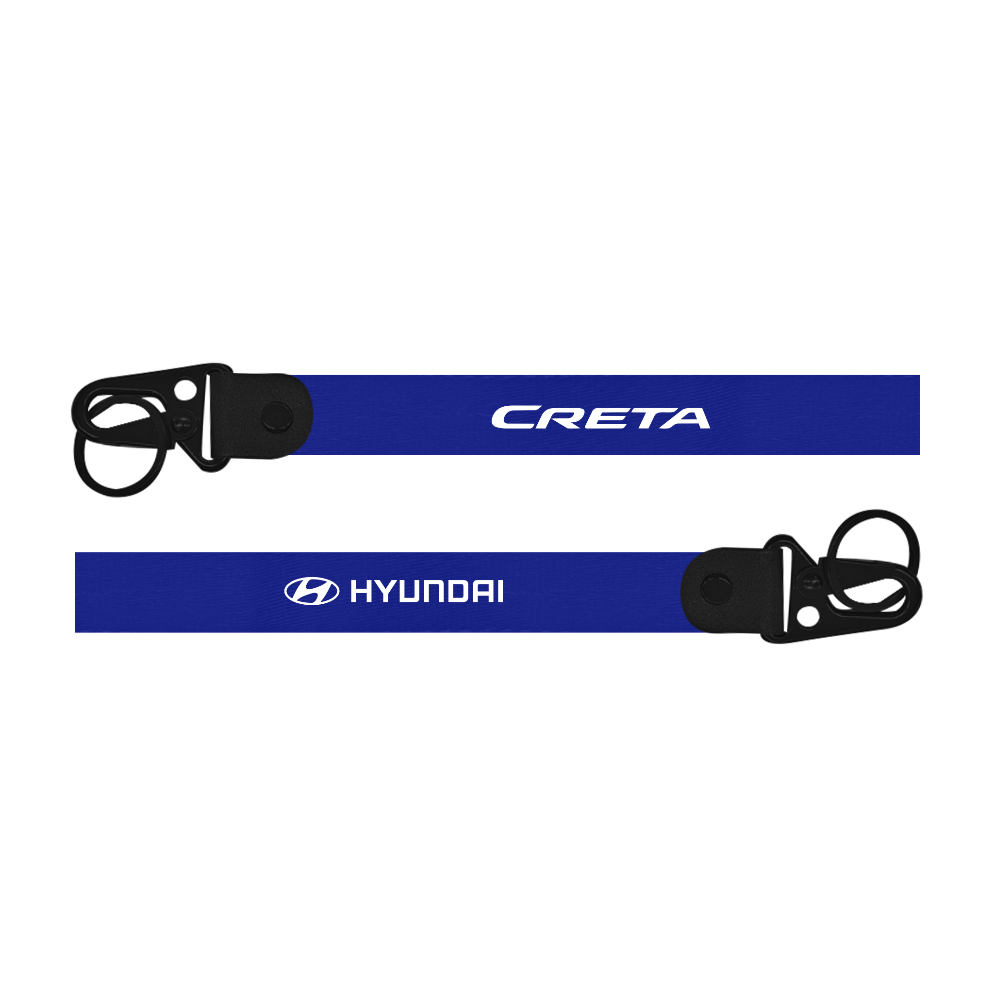 Two blue lanyards with 'Creta' and 'Hyundai' branding on a white background