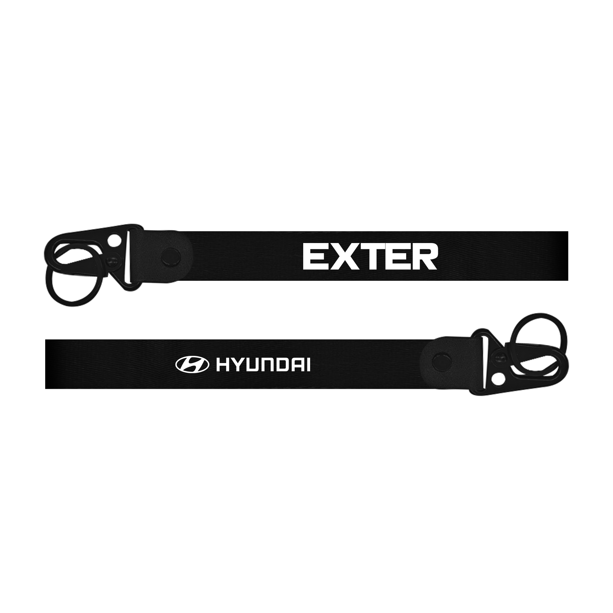Two black straps with 'EXTER' and Hyundai logos on a white background