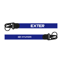 Blue lanyard with 'EXTER' and Hyundai logos on a white background