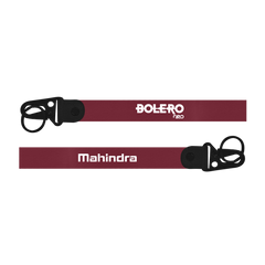 Two red lanyards with 'Bolero' and 'Mahindra' branding on a white background
