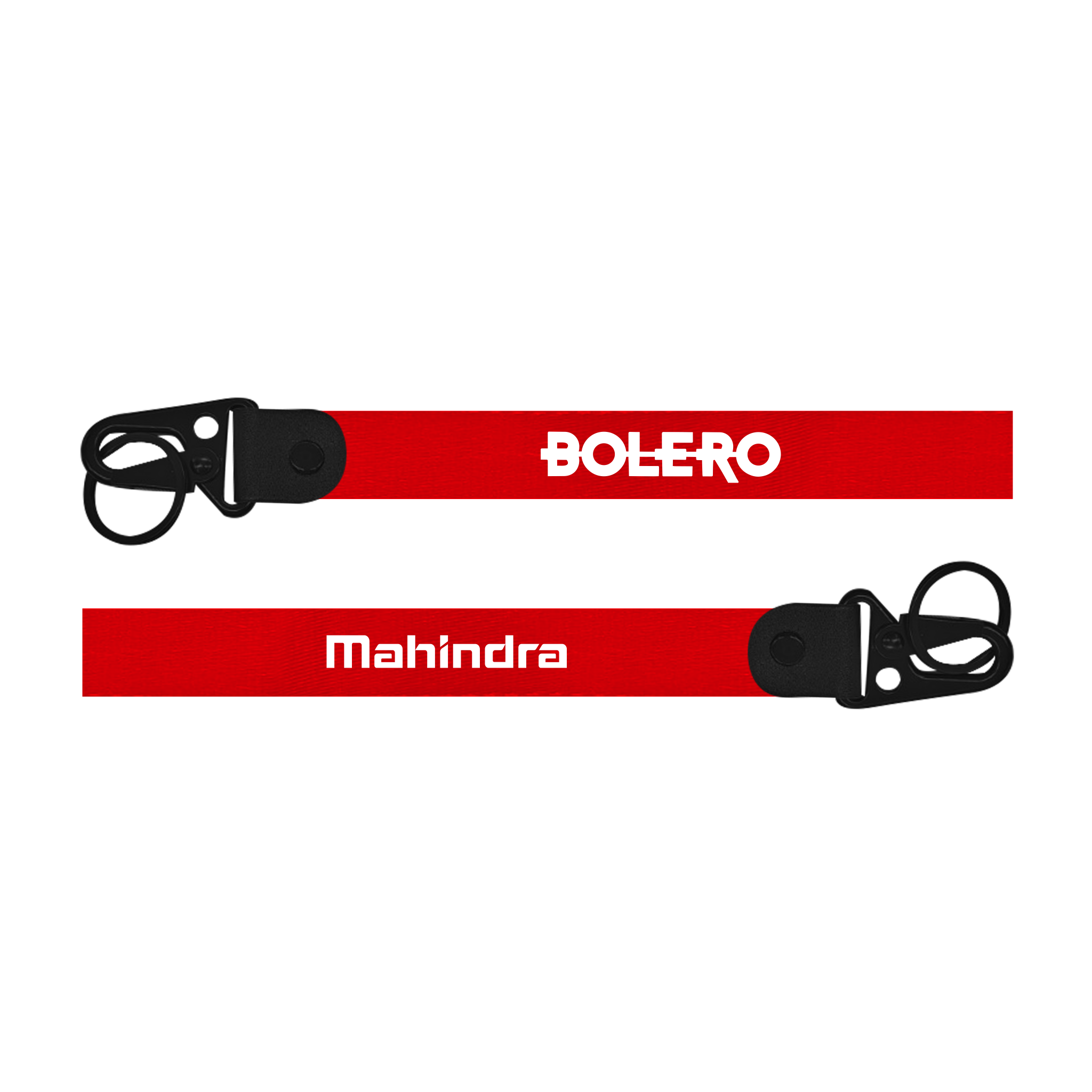Two red lanyards with 'Bolero' and 'Mahindra' branding on a white background