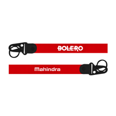 Two red lanyards with 'Bolero' and 'Mahindra' branding on a white background