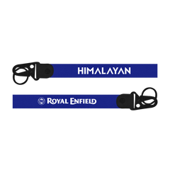 Two blue straps with 'Himalayan' and 'Royal Enfield' branding on a white background.