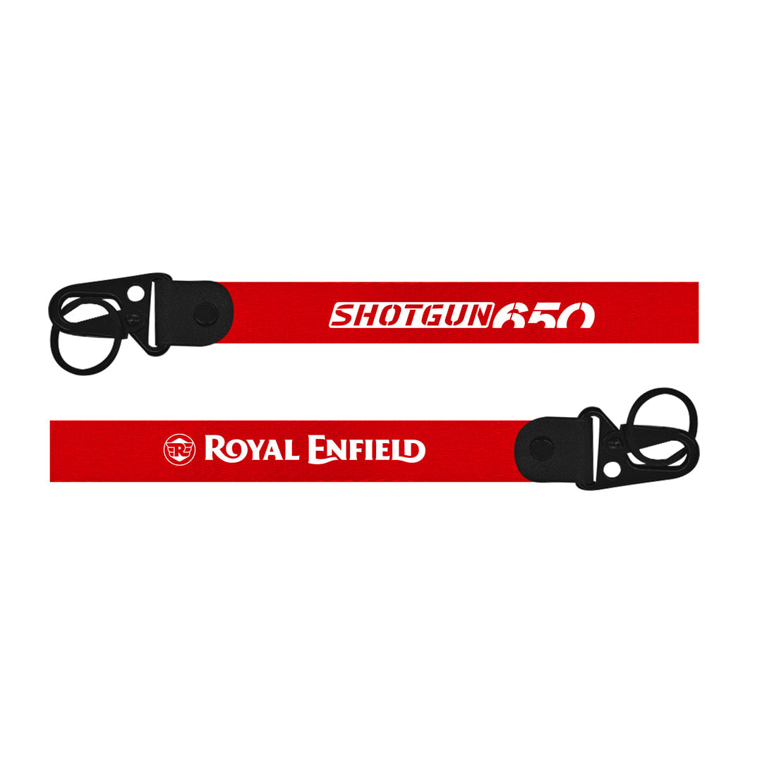 Royal Enfield Shotgun 650 bike Keychain one labeled 'Shotgun 650' and the other 'Royal Enfield', on a white background.