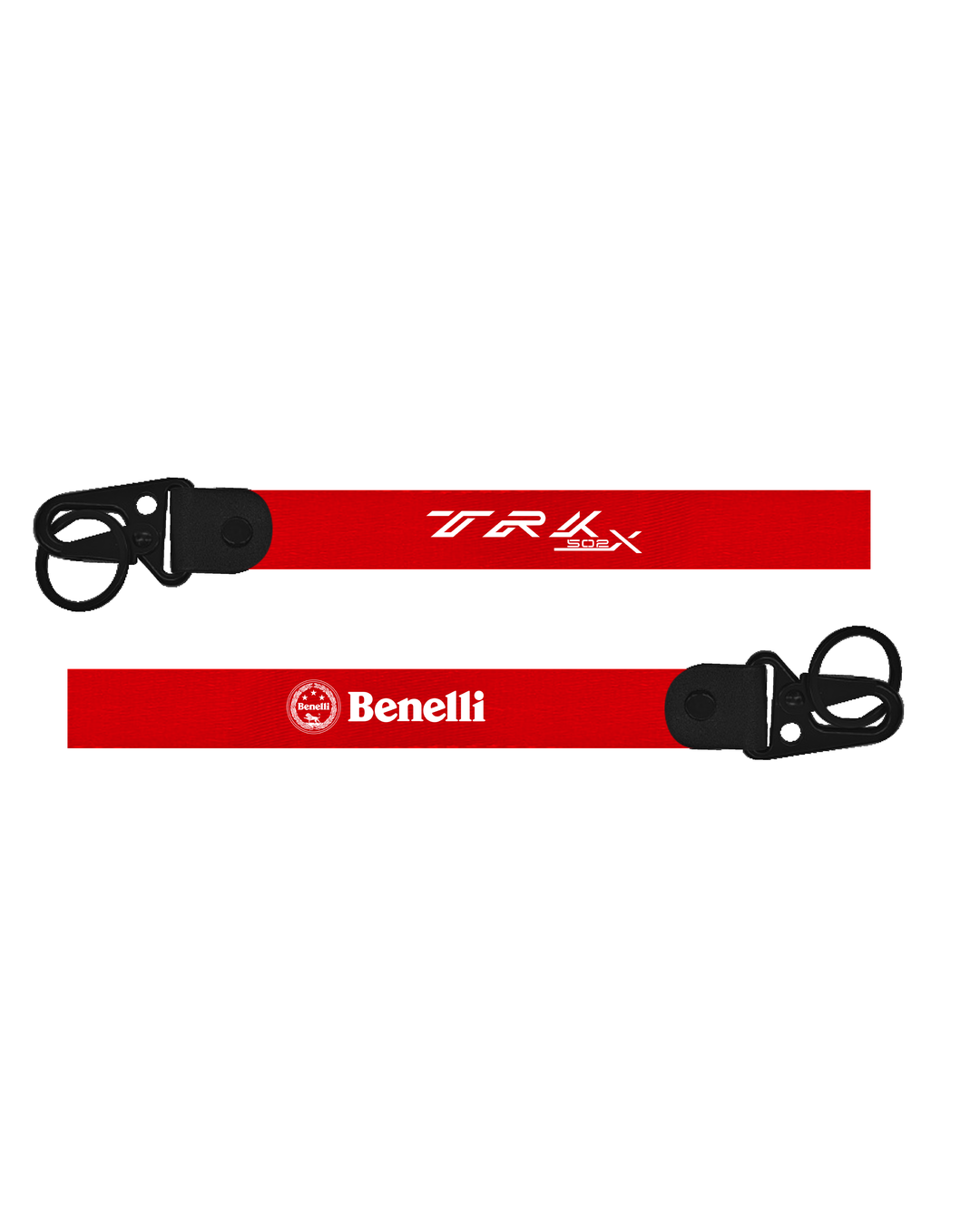 Red lanyard with black clip featuring 'TRIX' and 'Benelli' logos on a white background