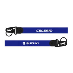 Two blue lanyards with 'Celerio' and 'Suzuki' logos on a white background