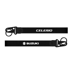 Two black lanyards with 'Celerio' and 'Suzuki' branding on a white background