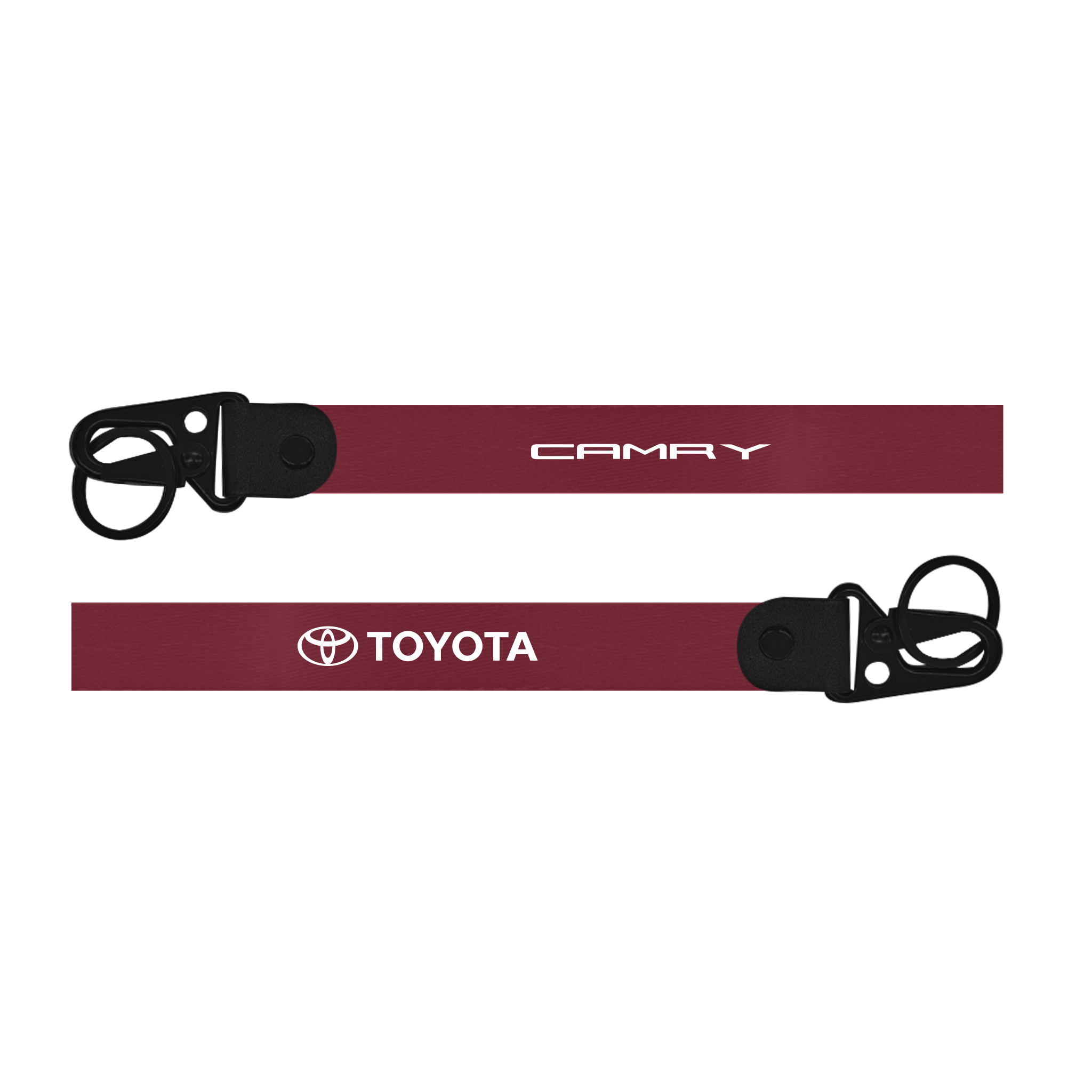 Red lanyard with Toyota and Camry logos on a white background