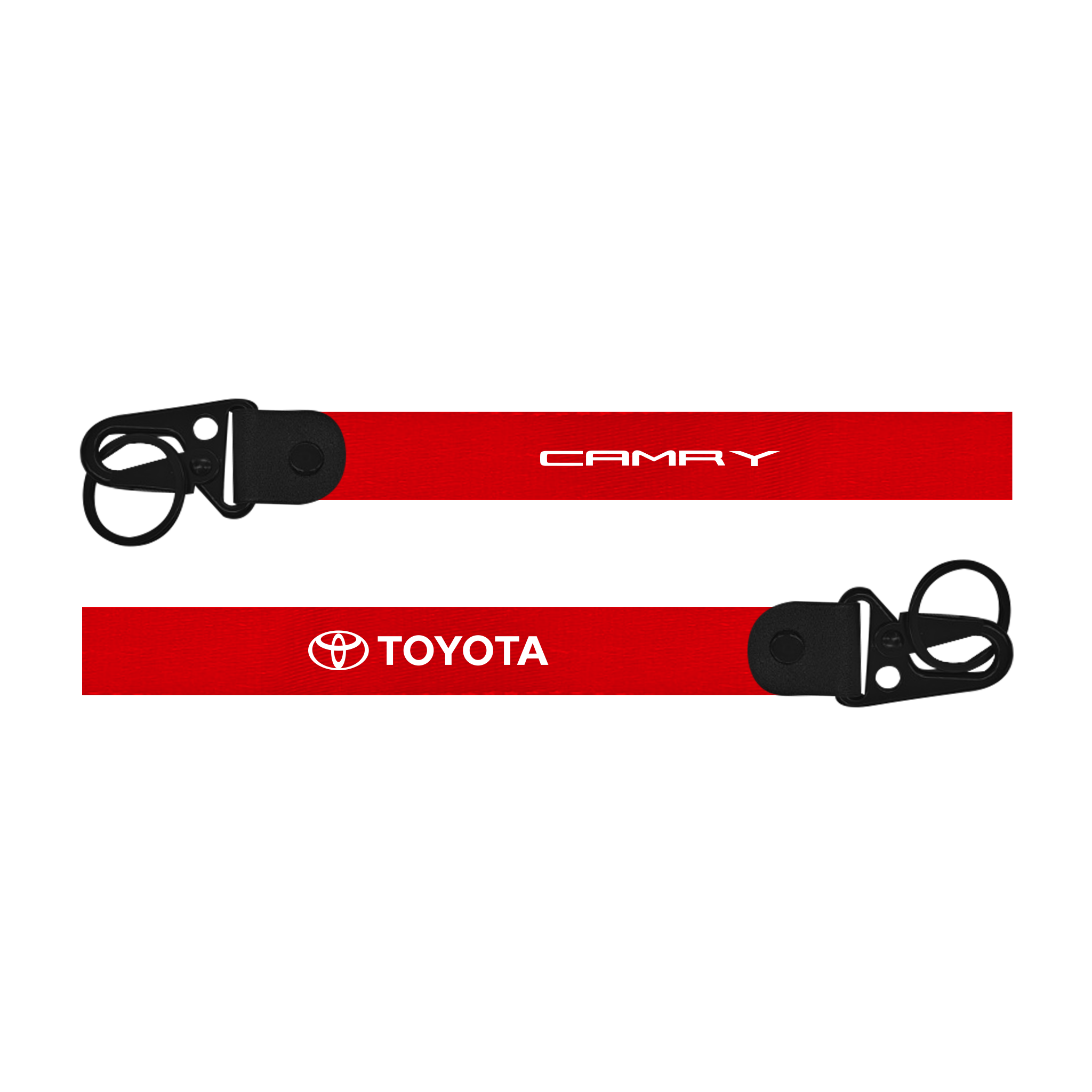 Red lanyard with Toyota and Camry logos on a white background
