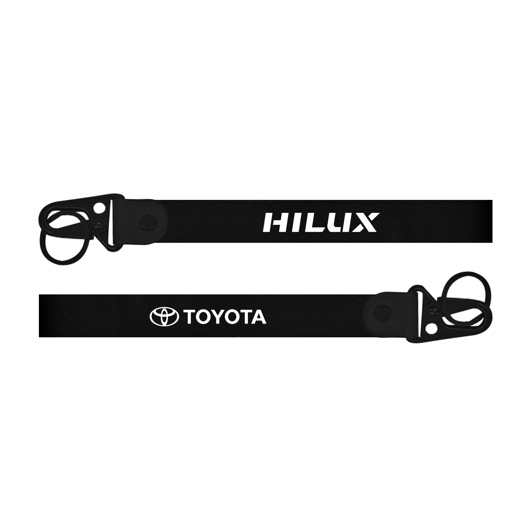 Two black lanyards with 'HILUX' and 'TOYOTA' branding on a white background.