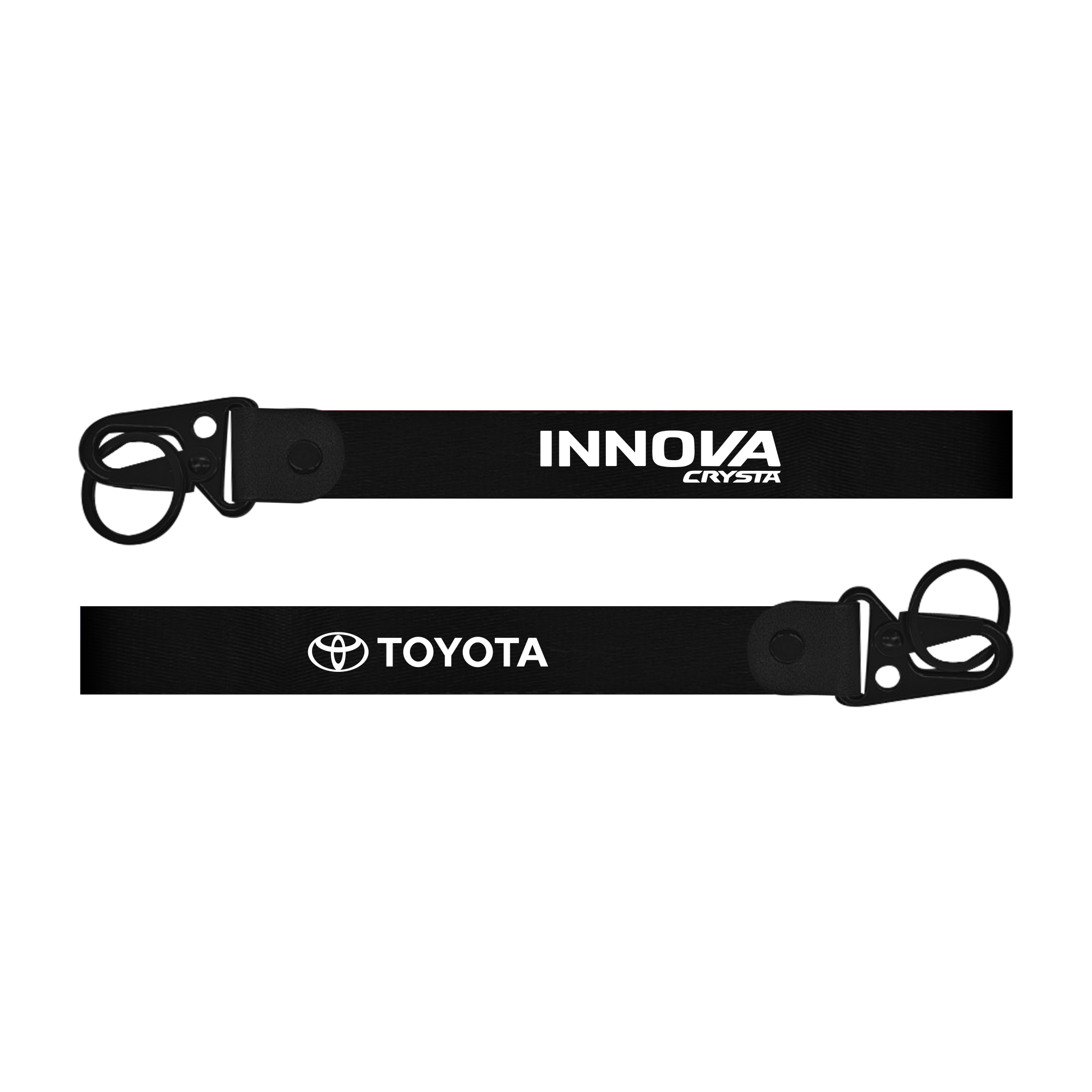 Two black straps with 'Innova' and 'Toyota' logos on a white background