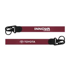 Two red lanyards with 'Innova' and 'Toyota' logos on a white background