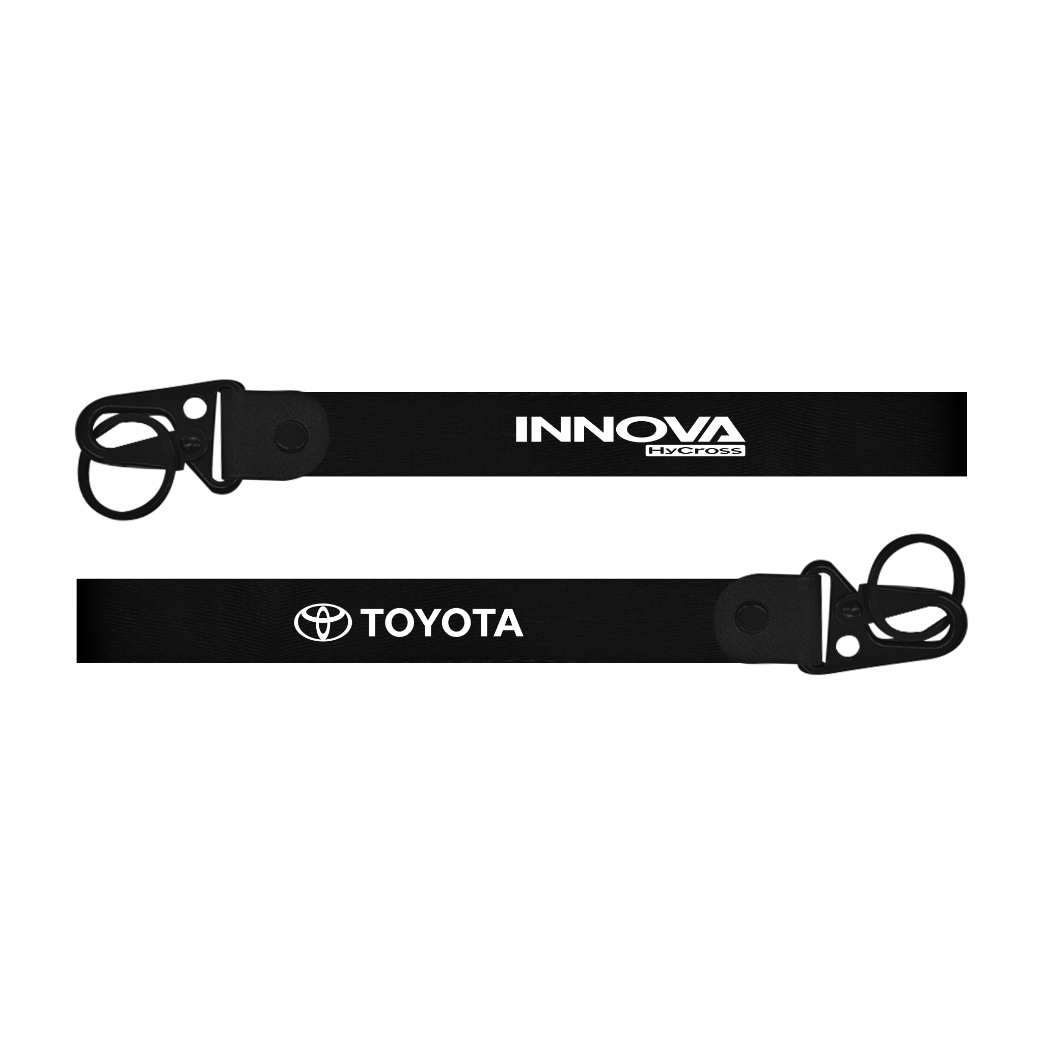 Two black lanyards with 'Innova' and 'Toyota' logos on a white background