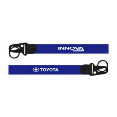 Two blue lanyards with 'Innova' and 'Toyota' logos on a white background